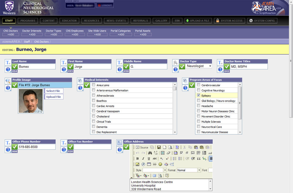 Clinical Neurological Sciences Website Admin Area