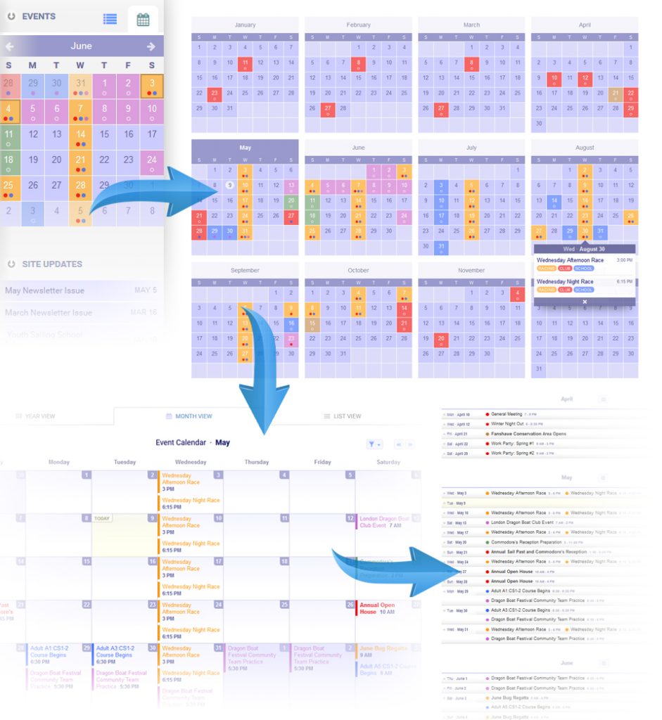London Sailing Club Website - Event Calendar Views