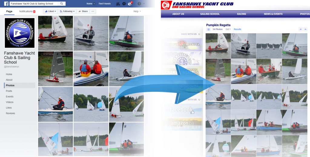 London Sailing Club Website - Photo Albums Synced with Facebook