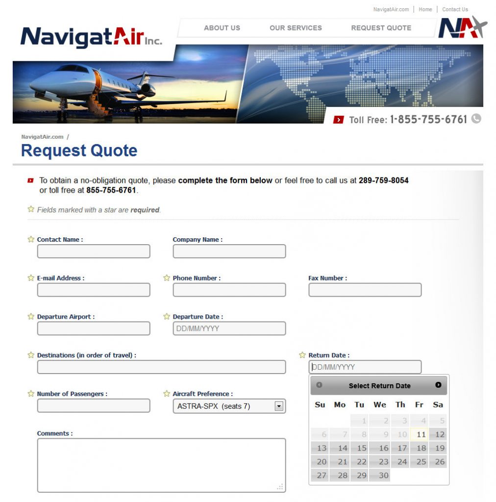 NavigatAir Website - Request a Quote