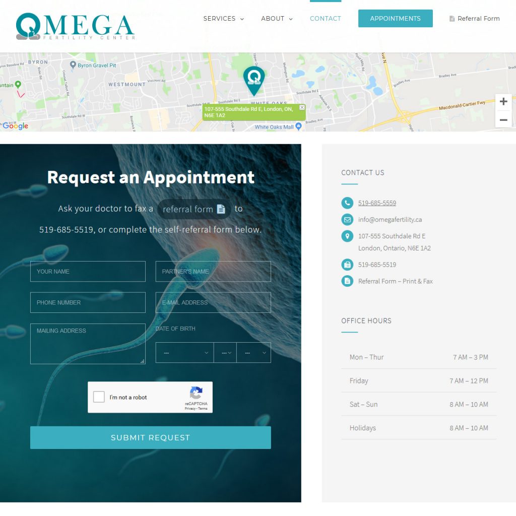 OMEGA Fertility Center Contact Referral Page