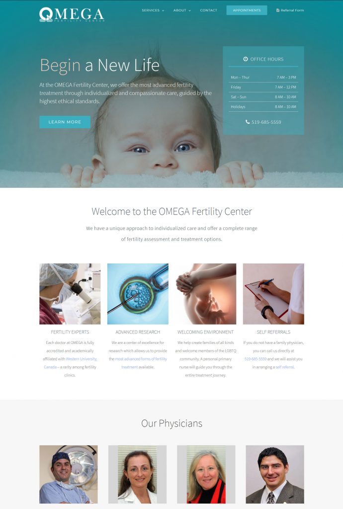 OMEGA Fertility Center Website Home Page